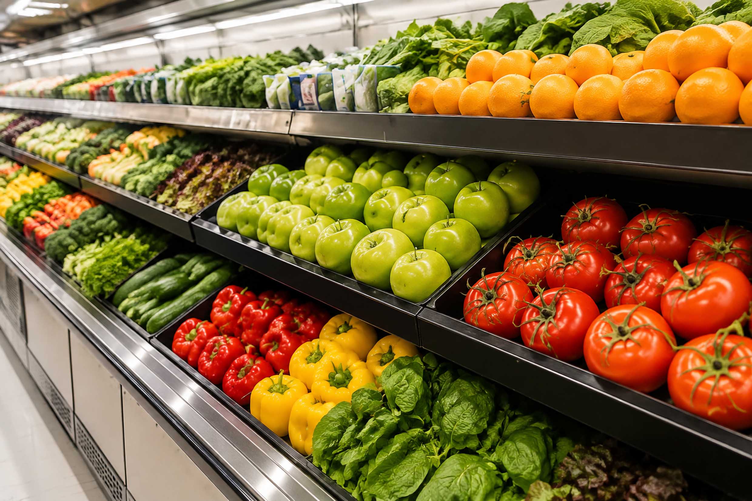 Clean fruit and vegetable display after cleaning
