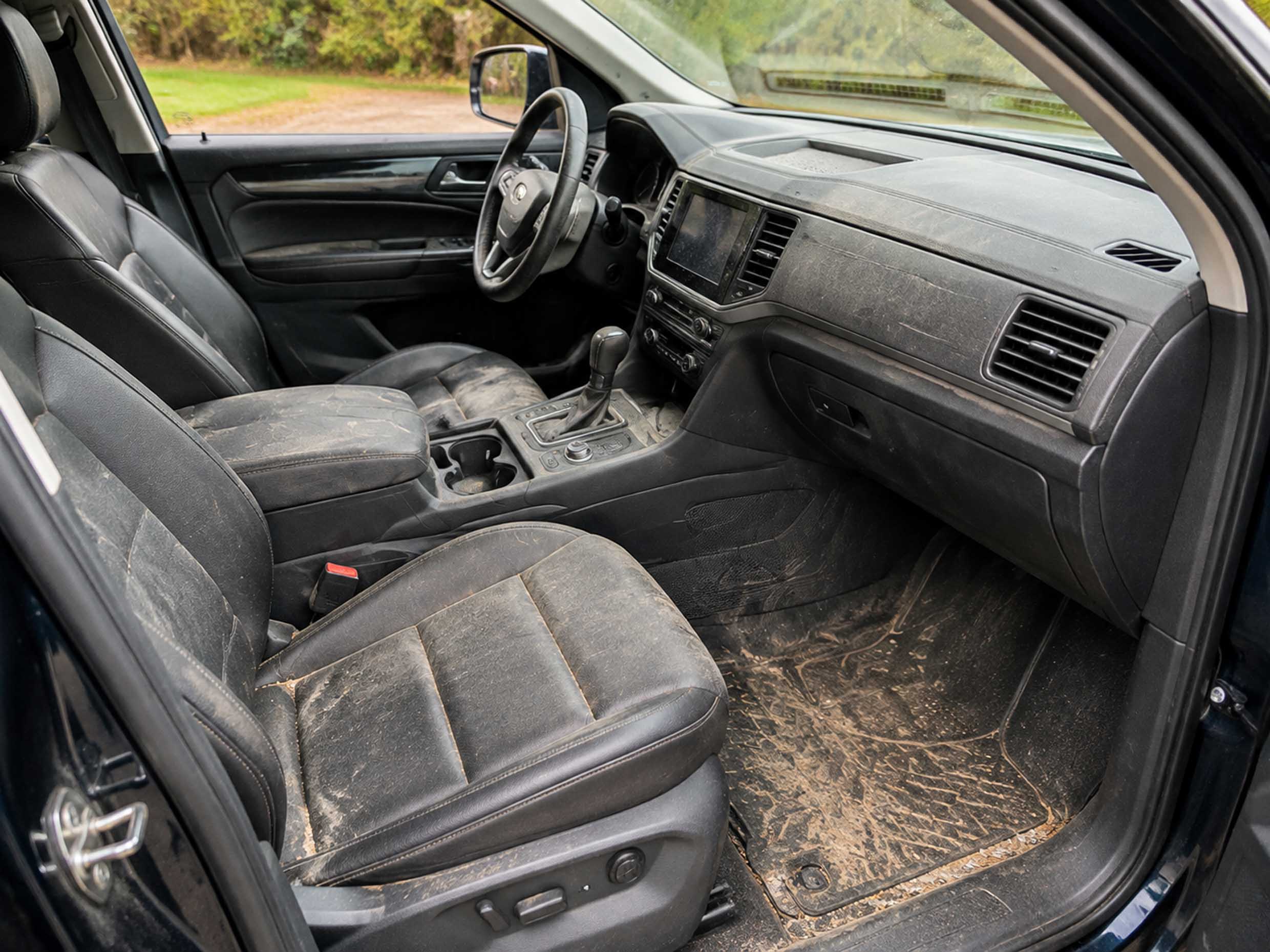 Dirty vehicle interior before EcoSteam cleaning