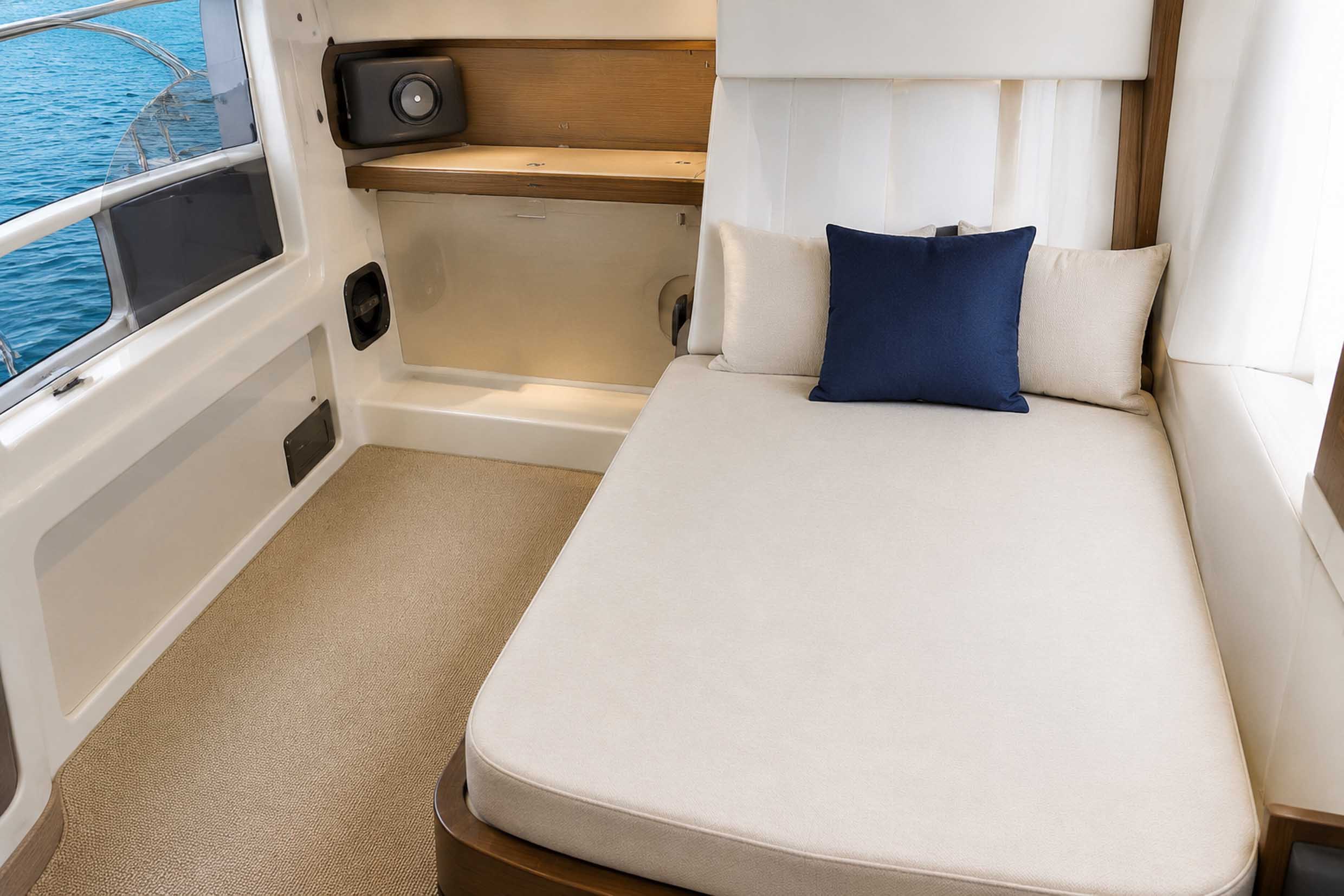 Boat cabin mattress before steam cleaning