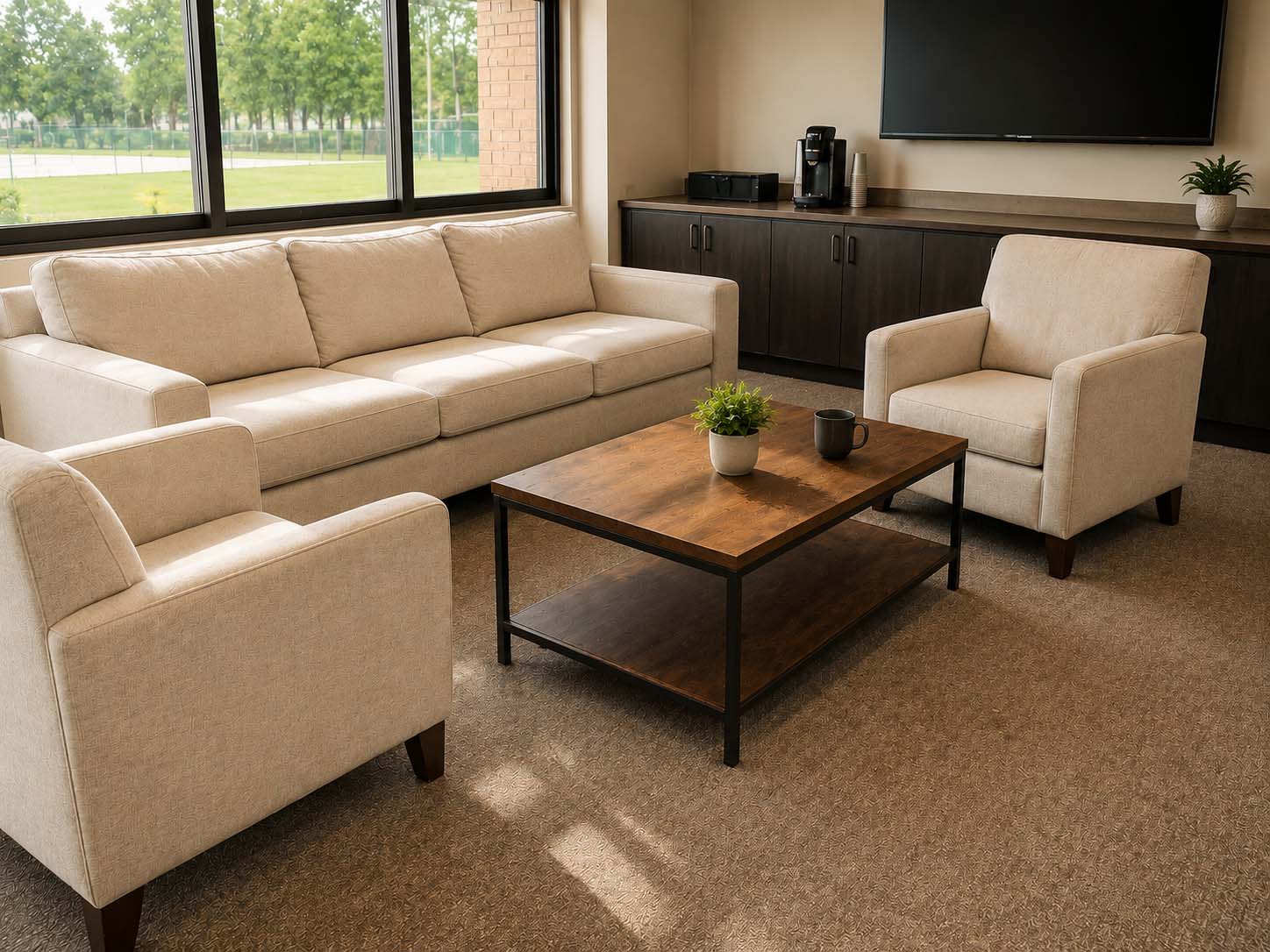 Clean clubhouse lounge after steam cleaning