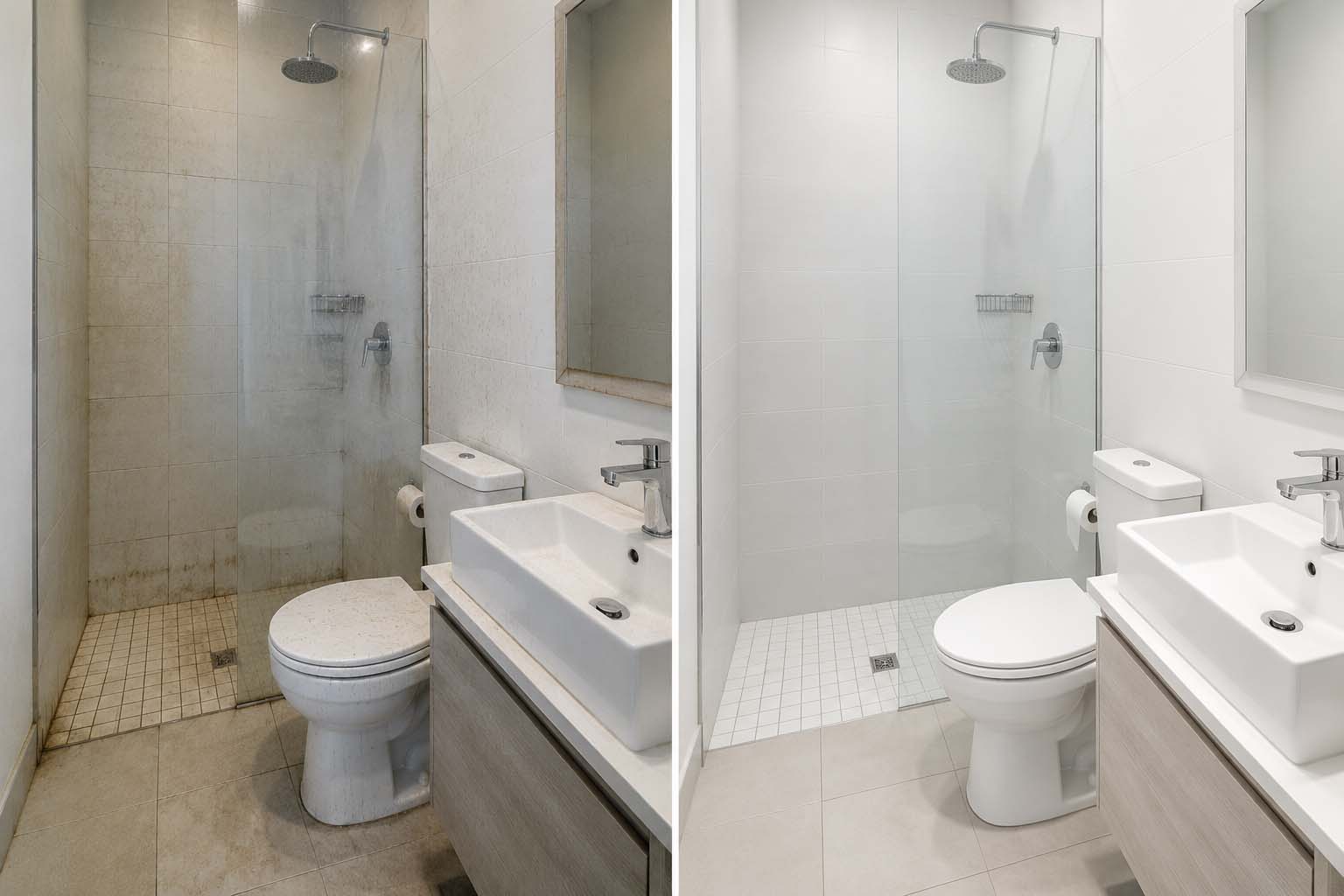 Bathroom before and after steam cleaning