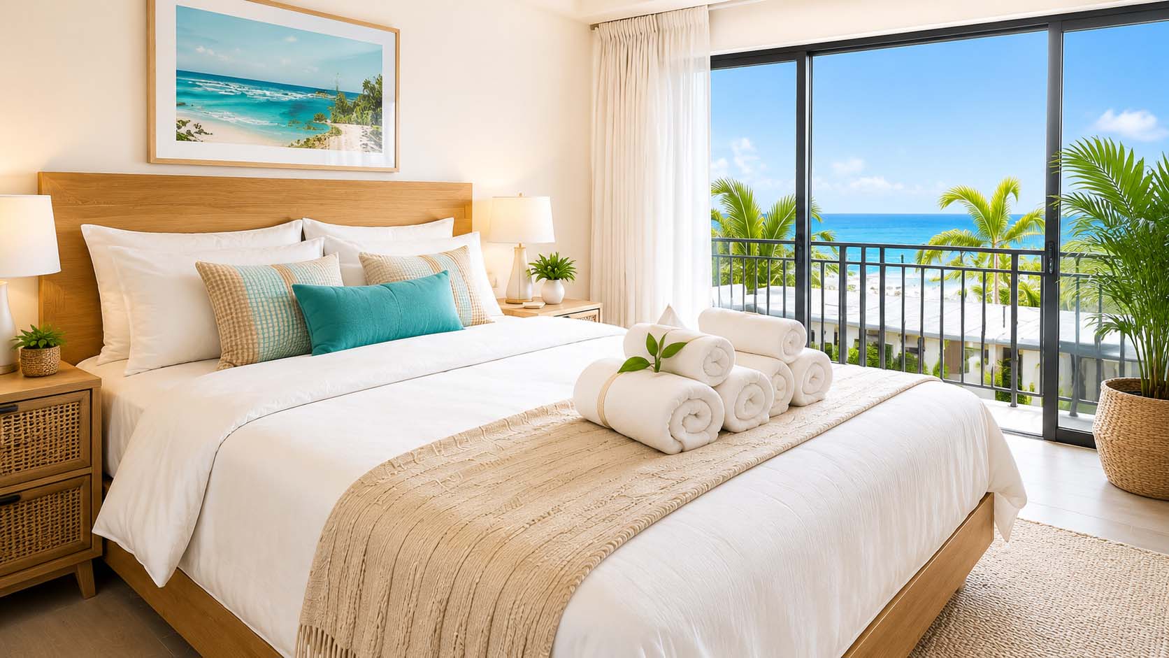 Clean luxury holiday-home bedroom